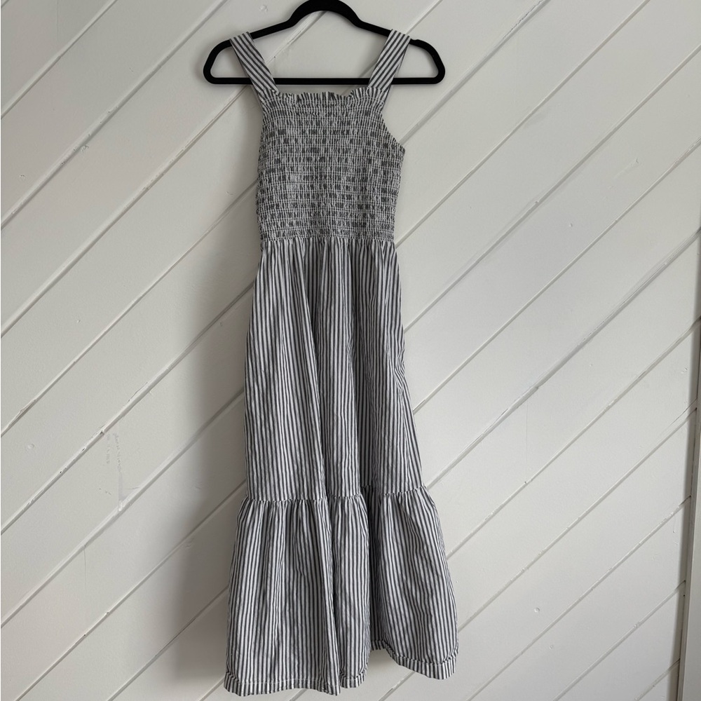 Everlane Gray & White Striped Smocked Maxi Dress 100% Cotton